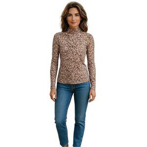 Ted Baker Jumila Mesh Top Mock Neck Long Sleeves Semi-Sheer Brown Womens 1/US 4